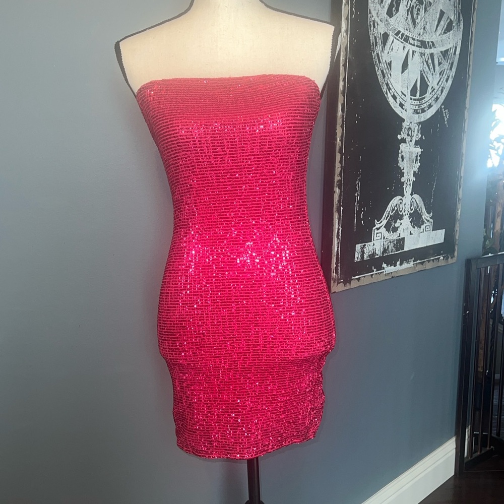 Just Quella mini pink sparkly dress